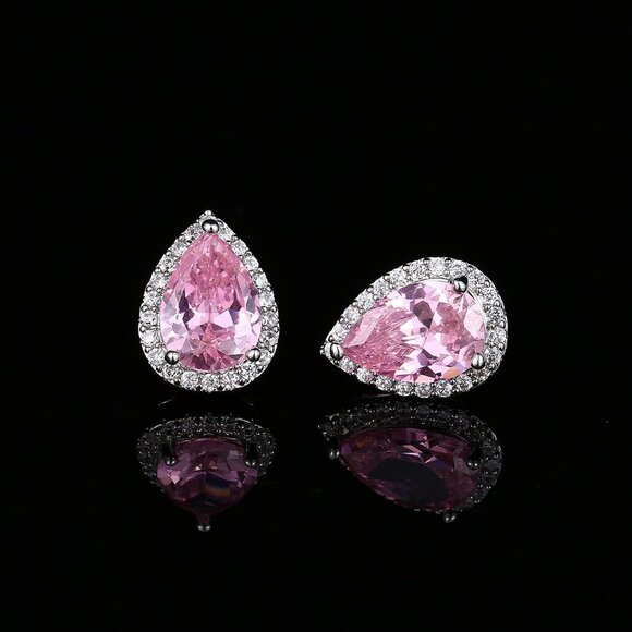 Women's Teardrop Dainty Birthstone Cubic Zirconia Light Pink Elegant Earring - Picture 5 of 6
